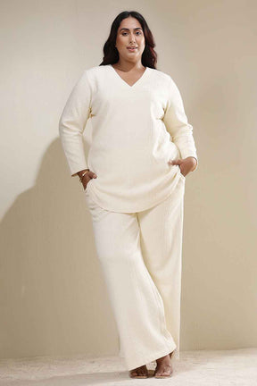 Plus Size Ivory Chunky Knit Top Coord Set
