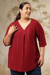 Plus Size Maroon Golden Pin Striped V-Neck Top