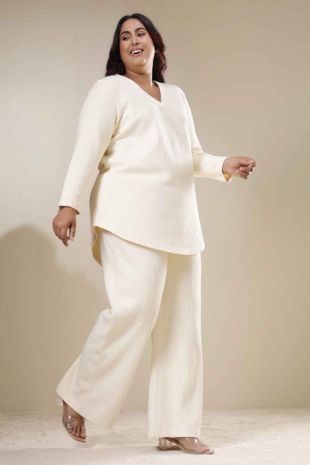 Plus Size Ivory Chunky Knit Top Coord Set