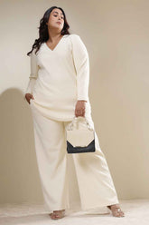 Plus Size Ivory Chunky Knit Top Coord Set