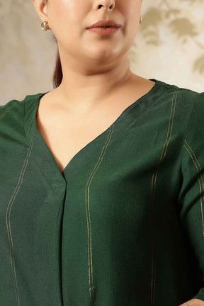 Plus Size Emerald Green Golden Pin Striped V Neck Top