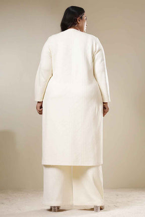 Plus Size Ivory Chunky Knit V Neck Kurta Coord Set