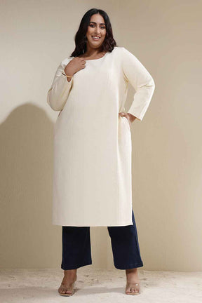 Plus Size Ivory Chunky Knit Round Neck Kurta