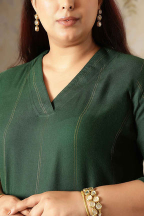Plus Size Emerald Green Golden Pin Striped Kurta Coord Set
