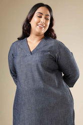 Plus Size Denim Cotton V-Neck Kurta