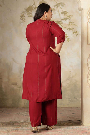 Plus Size Maroon Golden Pin Striped Kurta Coord Set