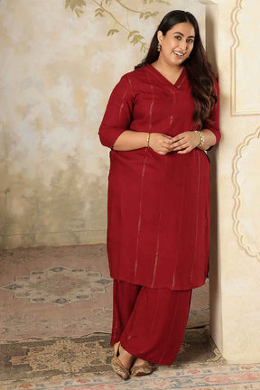 Plus Size Maroon Golden Pin Striped Kurta Coord Set