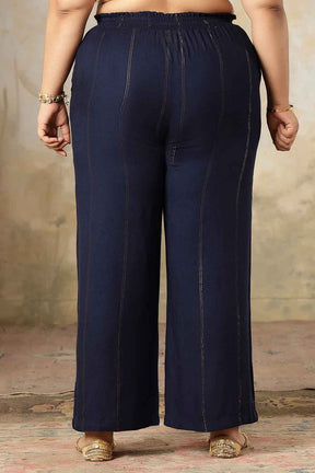 Plus Size Navy Blue Golden Pin Striped Kurta Coord Set