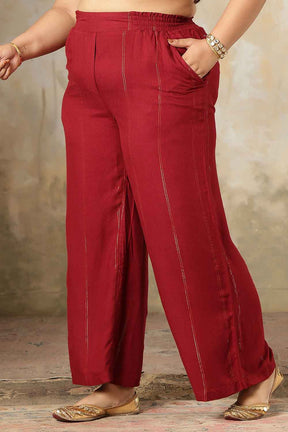 Plus Size Maroon Golden Pin Striped Shirt Coord Set