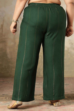Plus Size Emerald Green Golden Pin Striped Shirt Coord Set