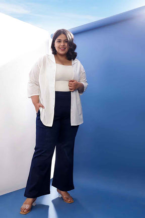 Plus Size White Cotton Schiffli Cuban Collar Shirt