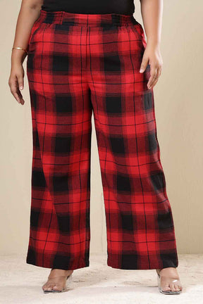 Plus Size Red & Black Check Cotton Flannel Kurta Coord Set
