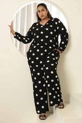 Plus Size Black Polka Printed Shirt Coord Set