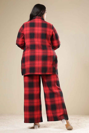 Plus Size Red & Black Check Cotton Flannel Shirt Coord Set