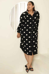 Plus Size Black Polka Print Shirt Dress