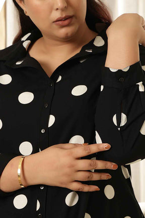 Plus Size Black Polka Print Shirt Dress