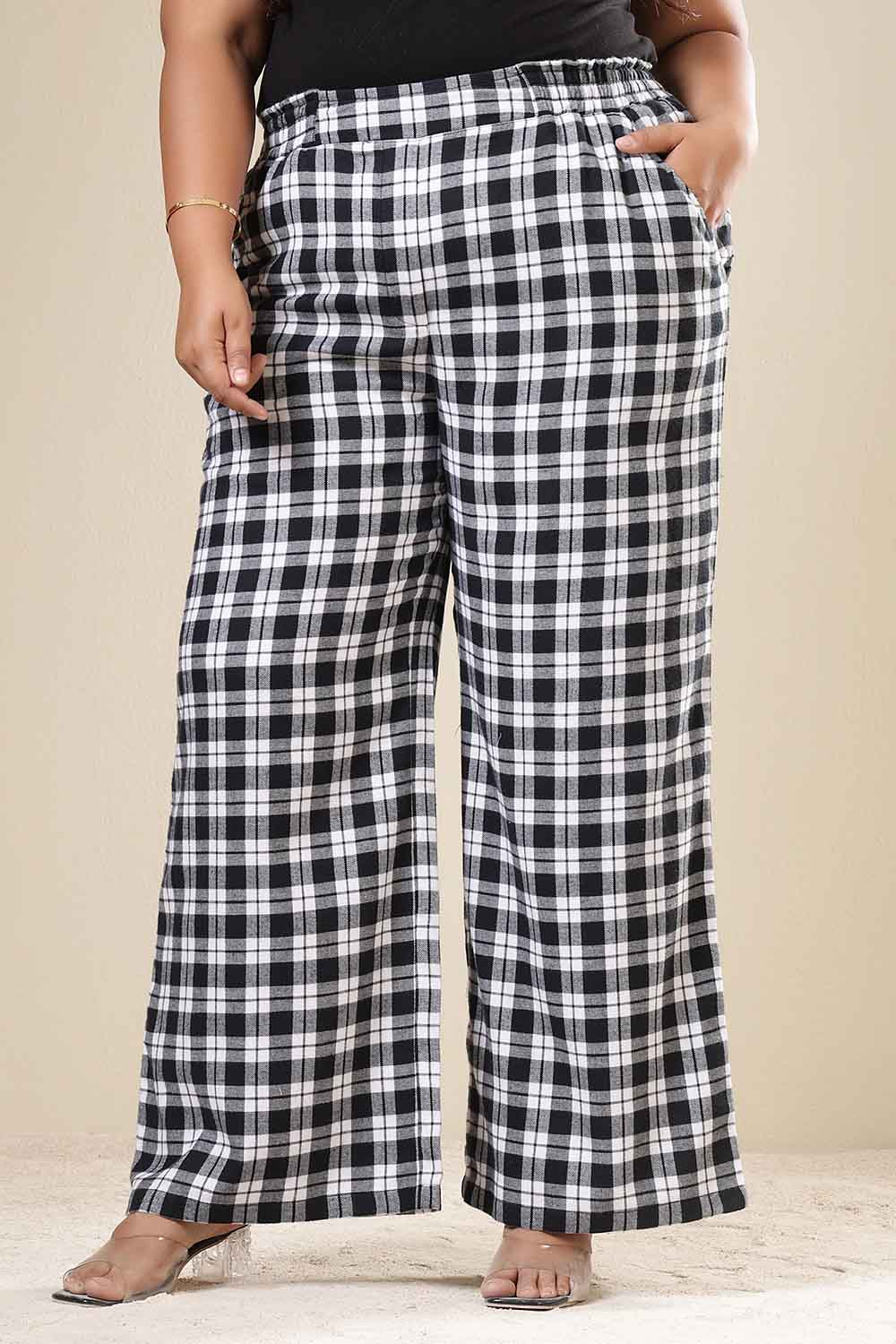 Plus Size Black & White Check Cotton Flannel Kurta Coord Set