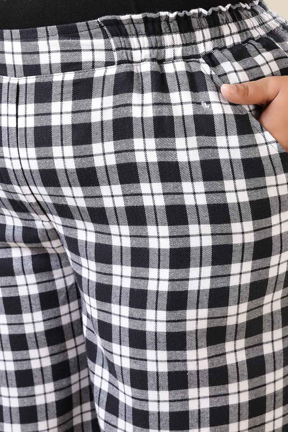 Plus Size Black & White Check Cotton Flannel Shirt Coord Set