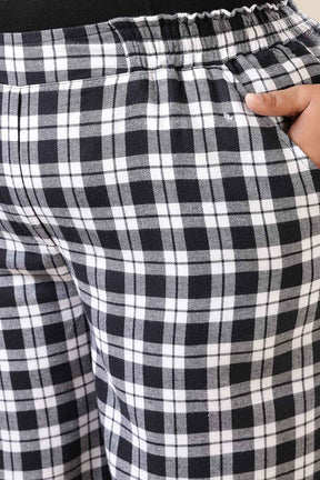 Plus Size Black & White Check Cotton Flannel Shirt Coord Set