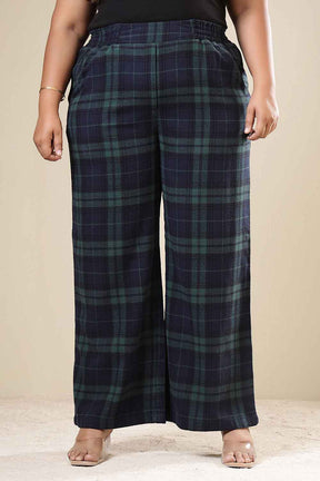 Plus Size Navy & Green Check Cotton Flannel Kurta Coord Set