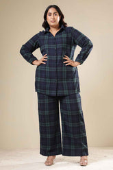 Plus Size Navy & Green Check Cotton Flannel Shirt Coord Set