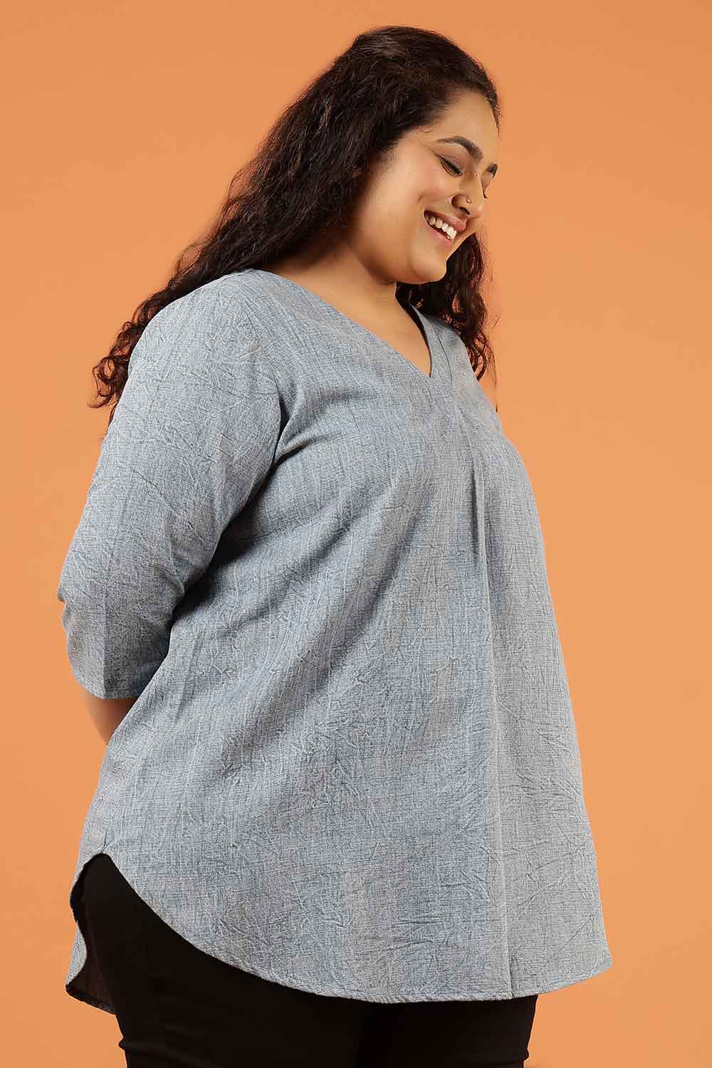 Plus Size Plus Size Acid Wash Denim Cotton Top