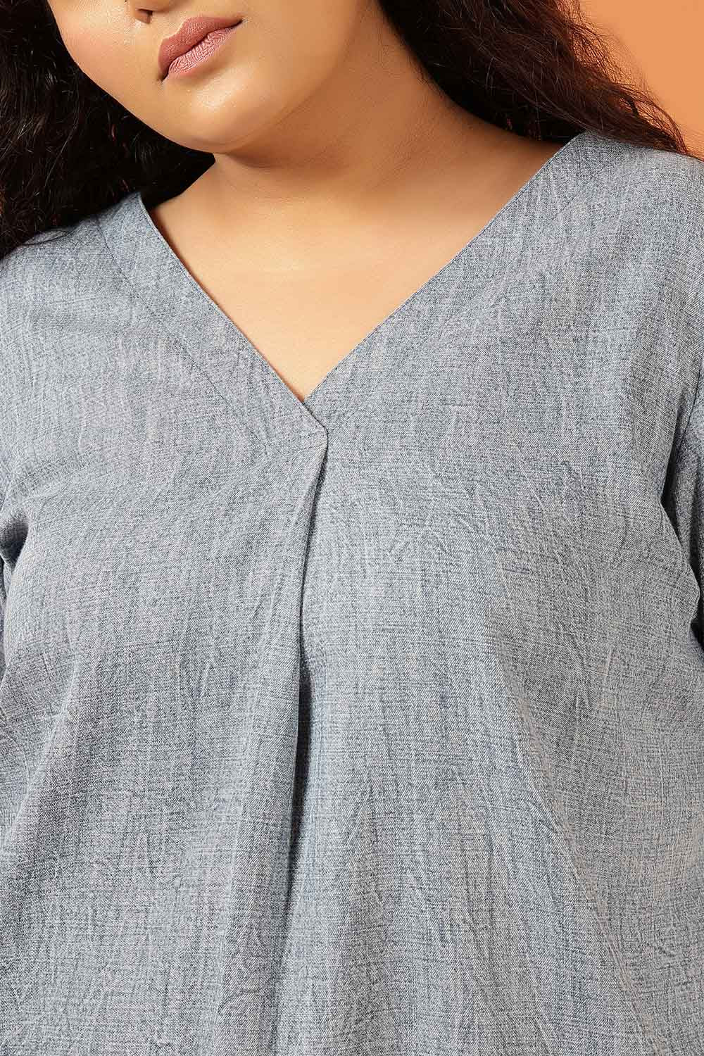 Comfortable Plus Size Acid Wash Denim Cotton Top