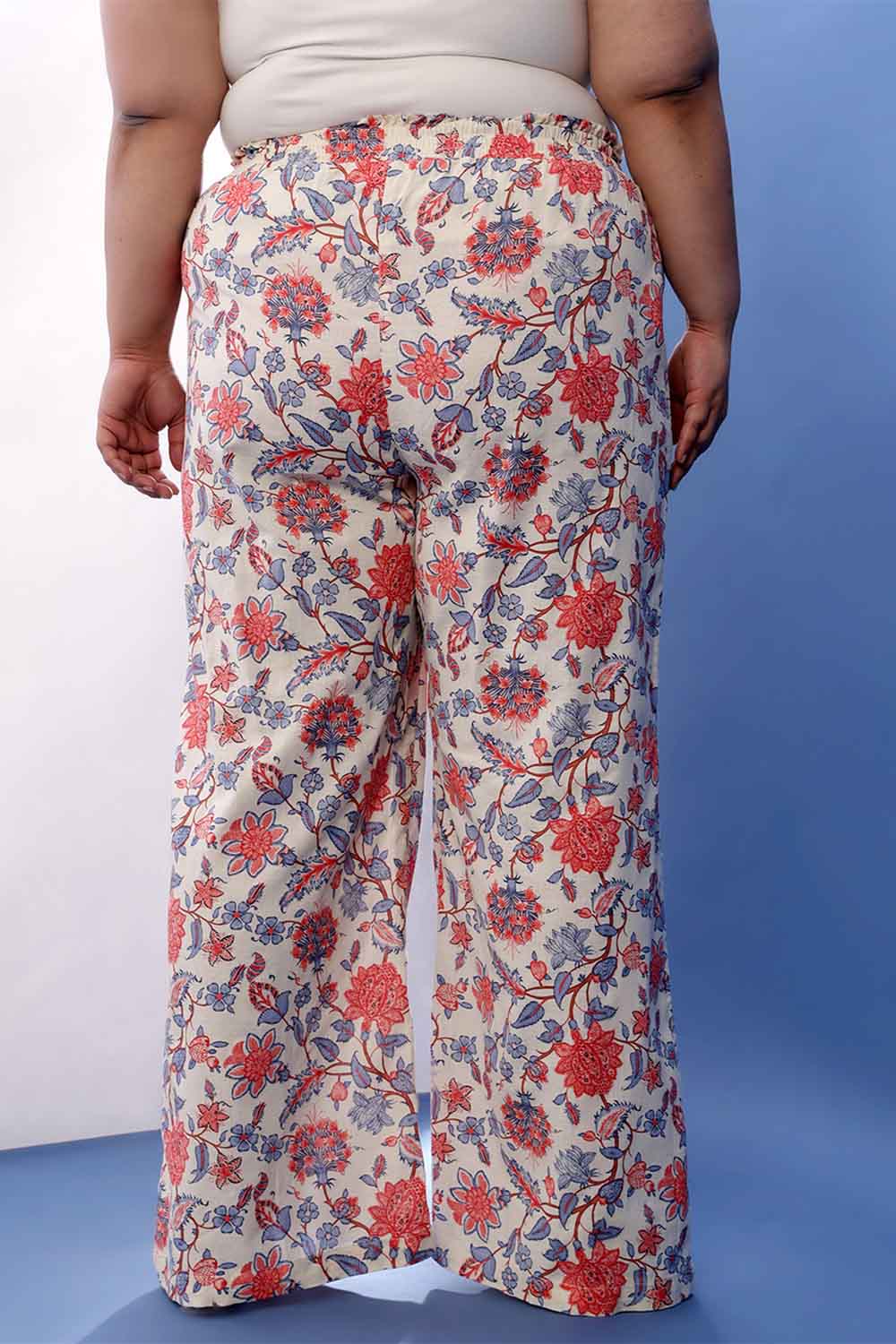 Plus Size Plus Size Floral Printed Cotton Linen High Waist Pant