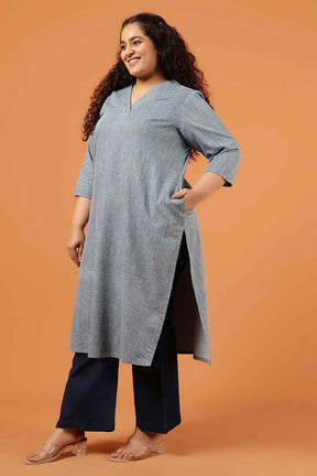 Plus Size Acid Wash Denim Cotton Kurta