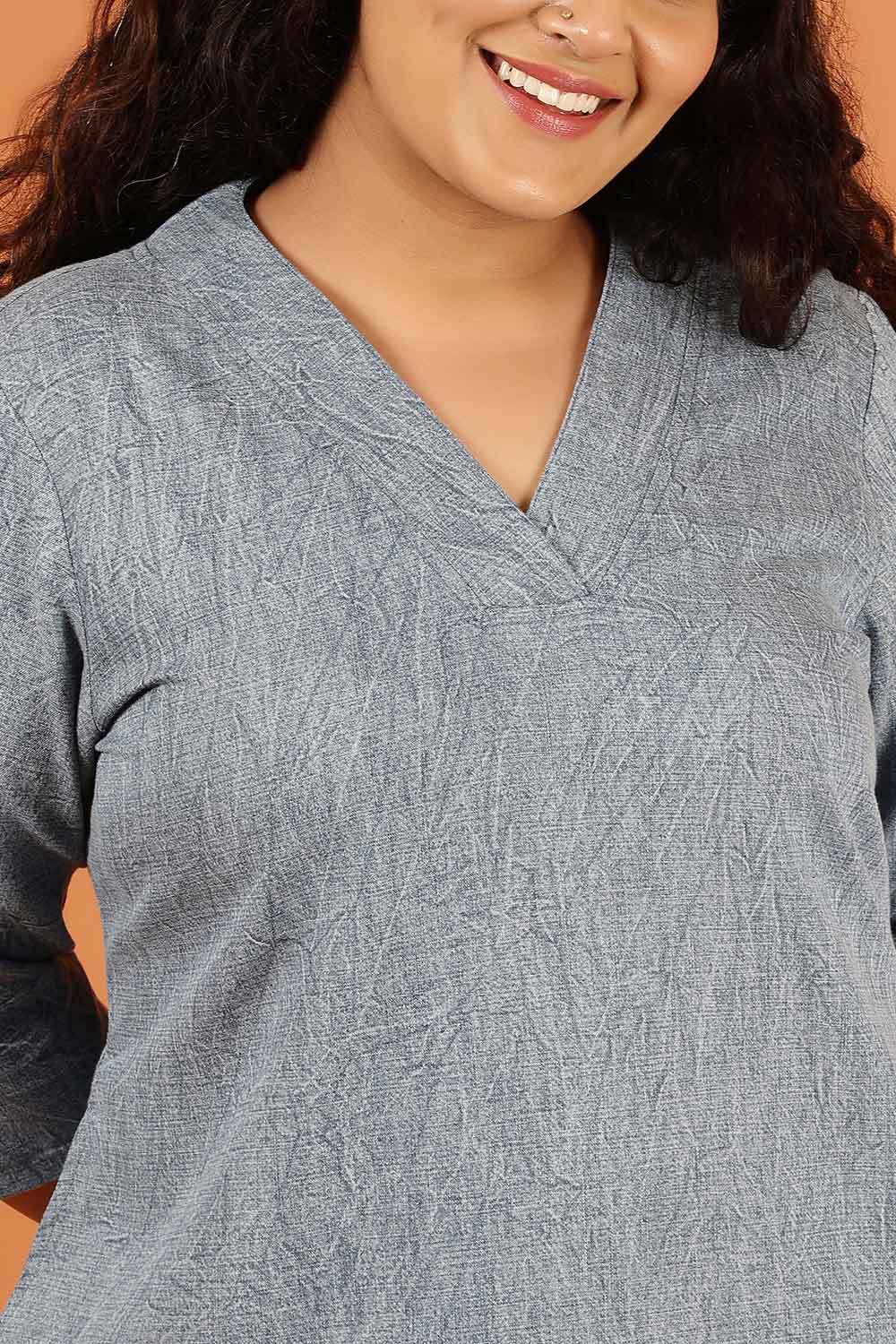 Plus Size Acid Wash Denim Cotton Kurta