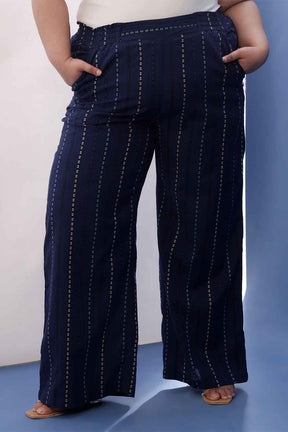 Plus Size Blue Weave Work Cotton Kurta Coord Set