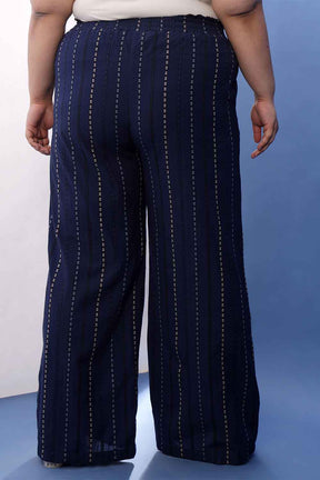 Plus Size Blue Weave Work Cotton Shirt Coord Set