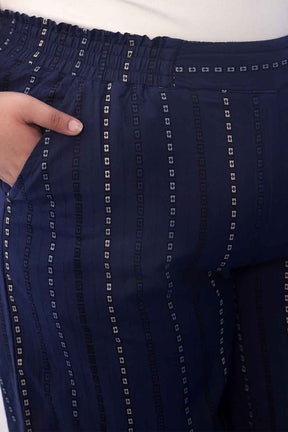 Plus Size Blue Weave Work Cotton Shirt Coord Set