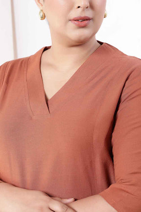 Plus Size  Mocha Brown Cotton Linen Midi Dress