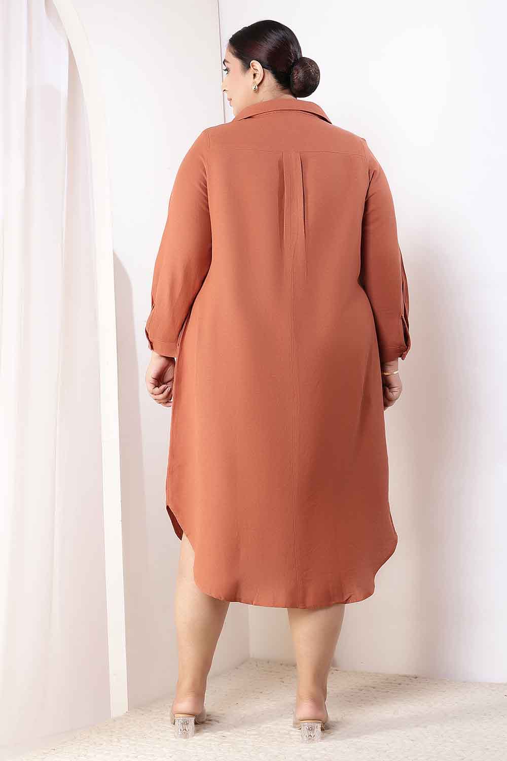 Plus Size  Mocha Brown Cotton Linen Shirt Dress