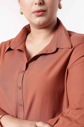 Plus Size  Mocha Brown Cotton Linen Shirt Dress