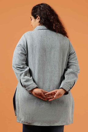 Plus Size Tort Blue Denim High Slit Longline Shirt