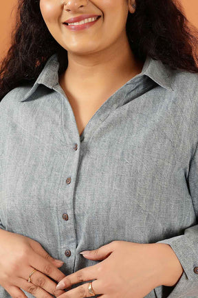 Plus Size Tort Blue Denim High Slit Longline Shirt