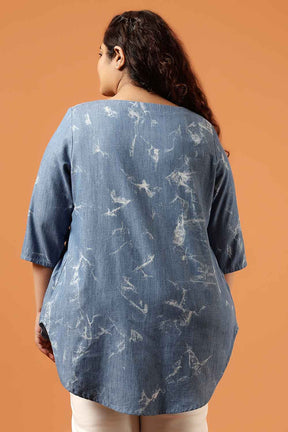 Plus Size Denim Cotton Top Marble Wash