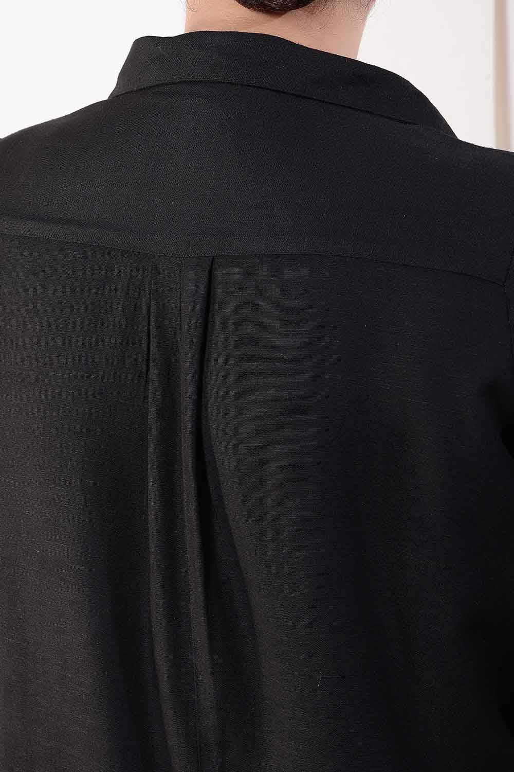Comfortable Plus Size Black Cotton Linen Shirt Dress
