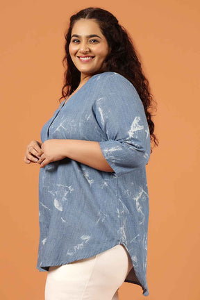 Plus Size Denim Cotton Top Marble Wash