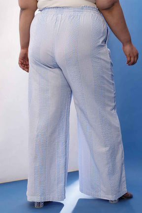 Plus Size Light Blue Striped Cotton Shirt Coord Set