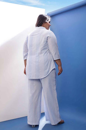 Plus Size Light Blue Striped Cotton Shirt Coord Set