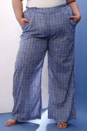 Plus Size Indigo Striped Cotton Shirt Coord Set