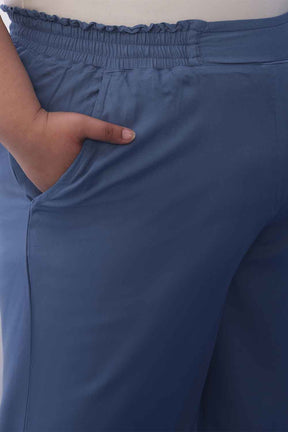 Plus Size Blue Rayon Twill V Neck Kurta Coord Set
