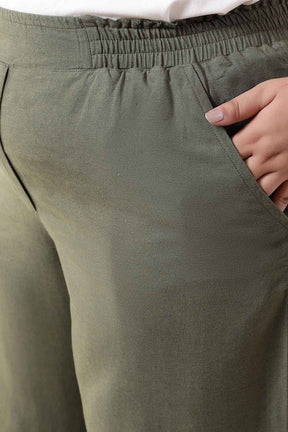Plus Size Olive Green Cotton Linen Kurta Coord Set