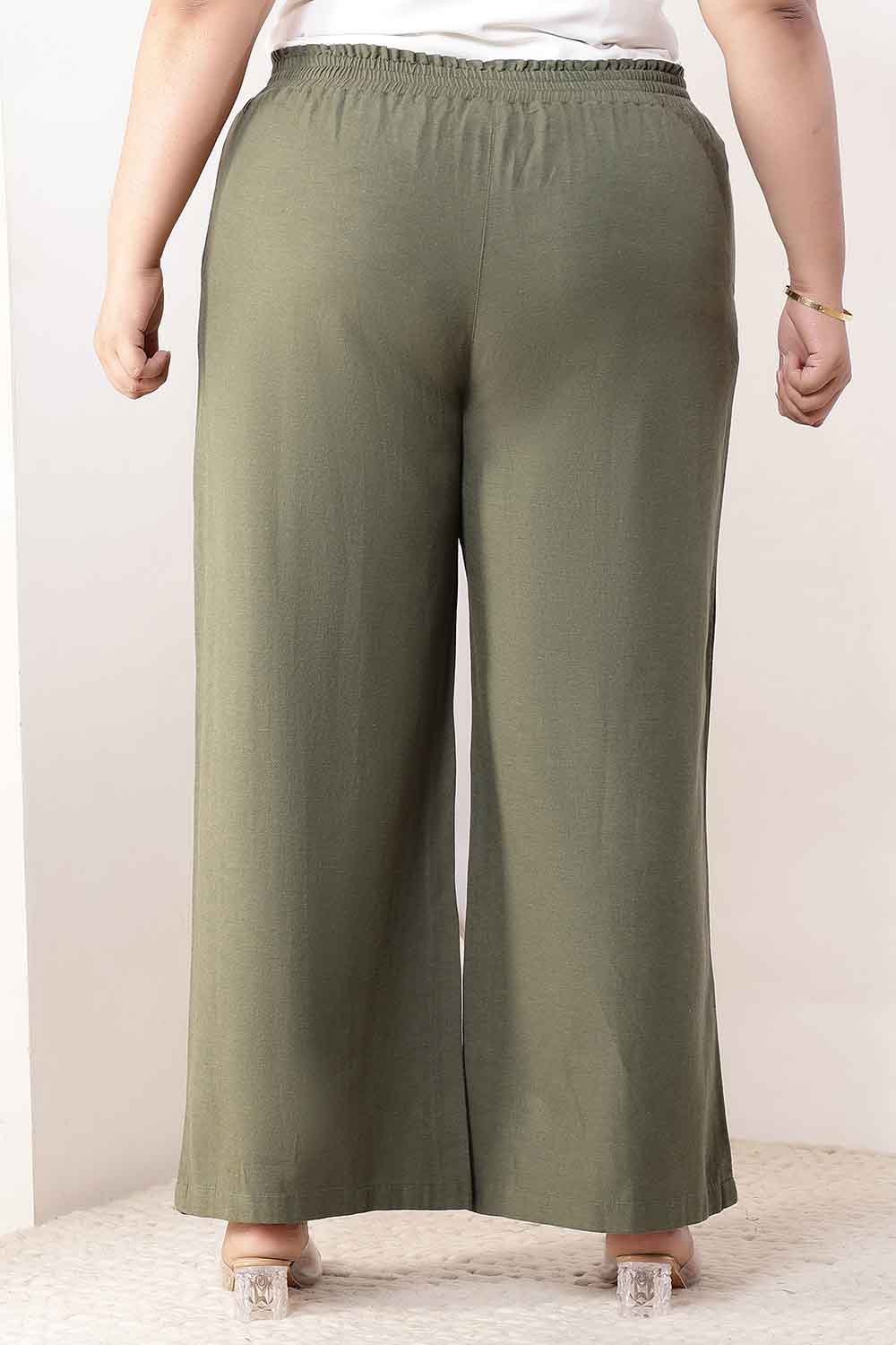 Plus Size Olive Green Cotton Linen Kurta Coord Set