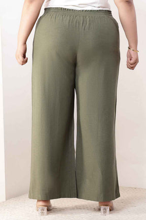 Plus Size Olive Green Cotton Linen Kurta Coord Set