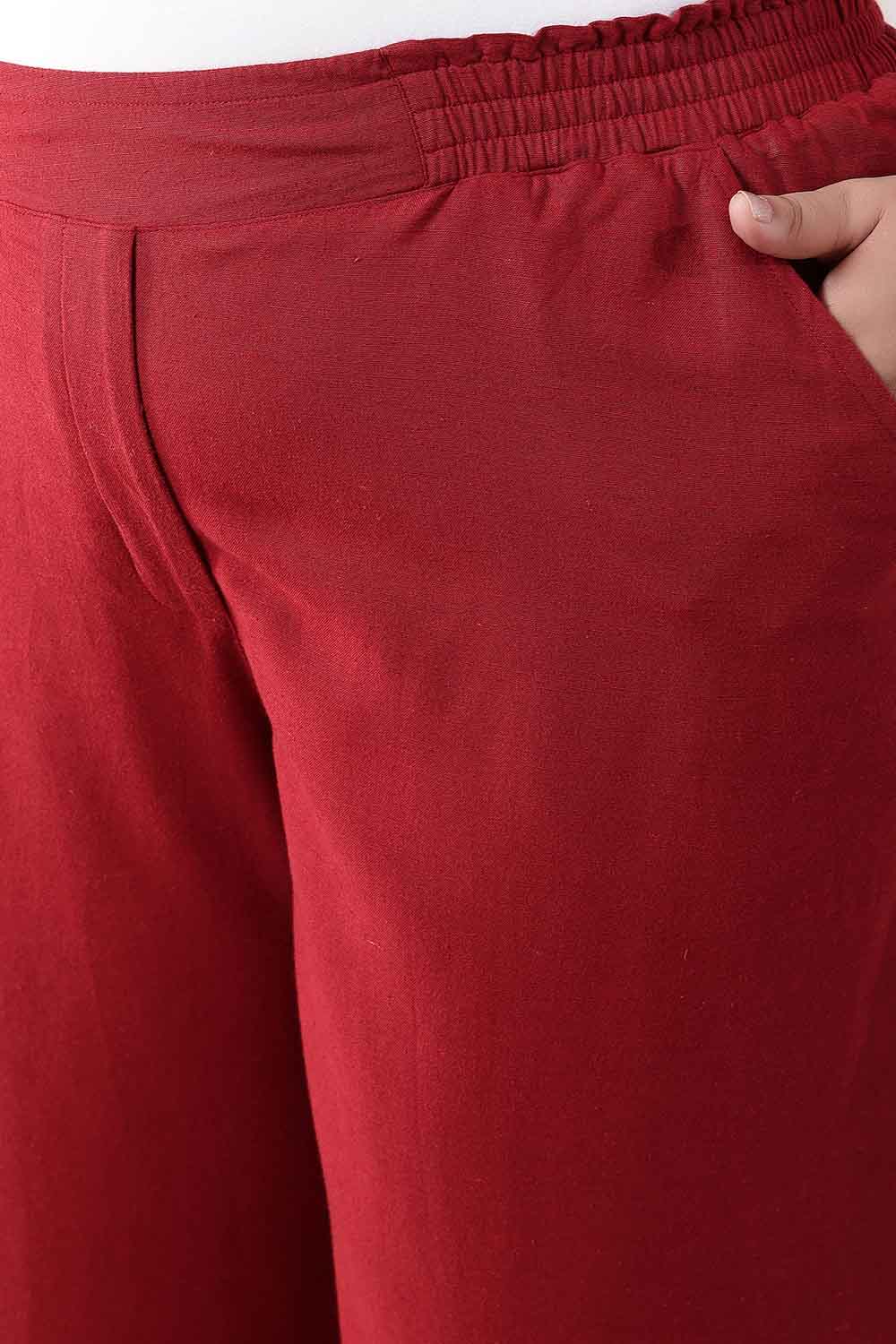 Comfortable Plus Size Maroon Cotton Linen Kurta Coord Set