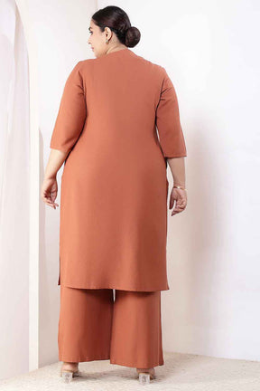Plus Size  Mocha Brown Cotton Linen Kurta Coord Set